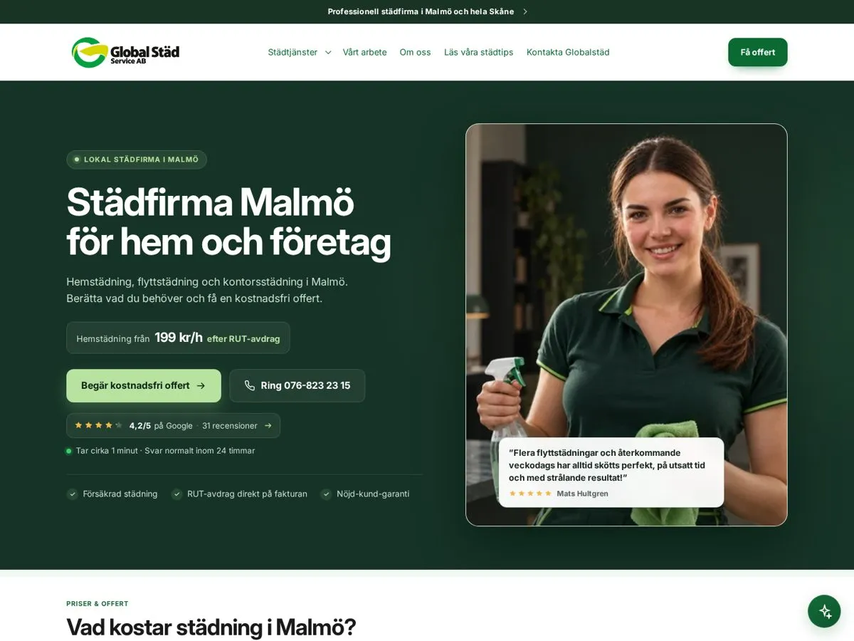 Skärmdump av webbutiken Globalstad.com