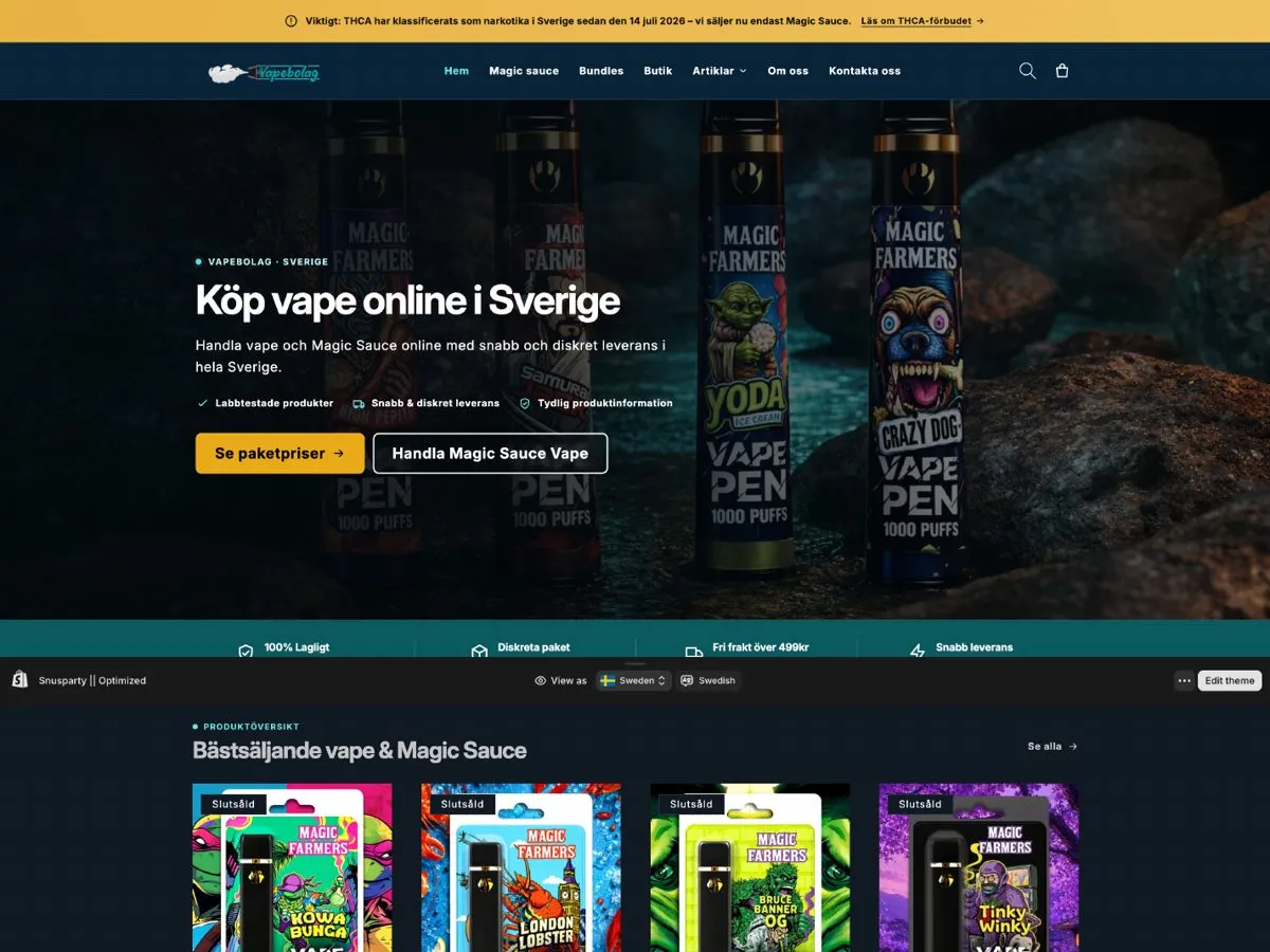 Skärmdump av webbutiken Vapebolag.com